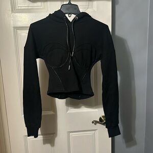 MANIERE DE VOIR CORSET CROPPED HOODIE BLACK